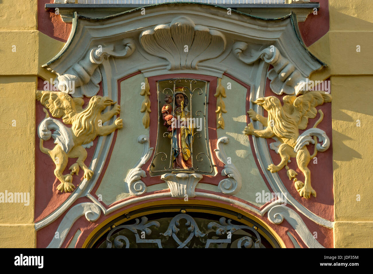 Stucco in Rococo, aristocratic town house Thurn- and Taxishaus, Karls square, Neuburg on the Danube, Upper Bavaria, Bavaria Stock Photo
