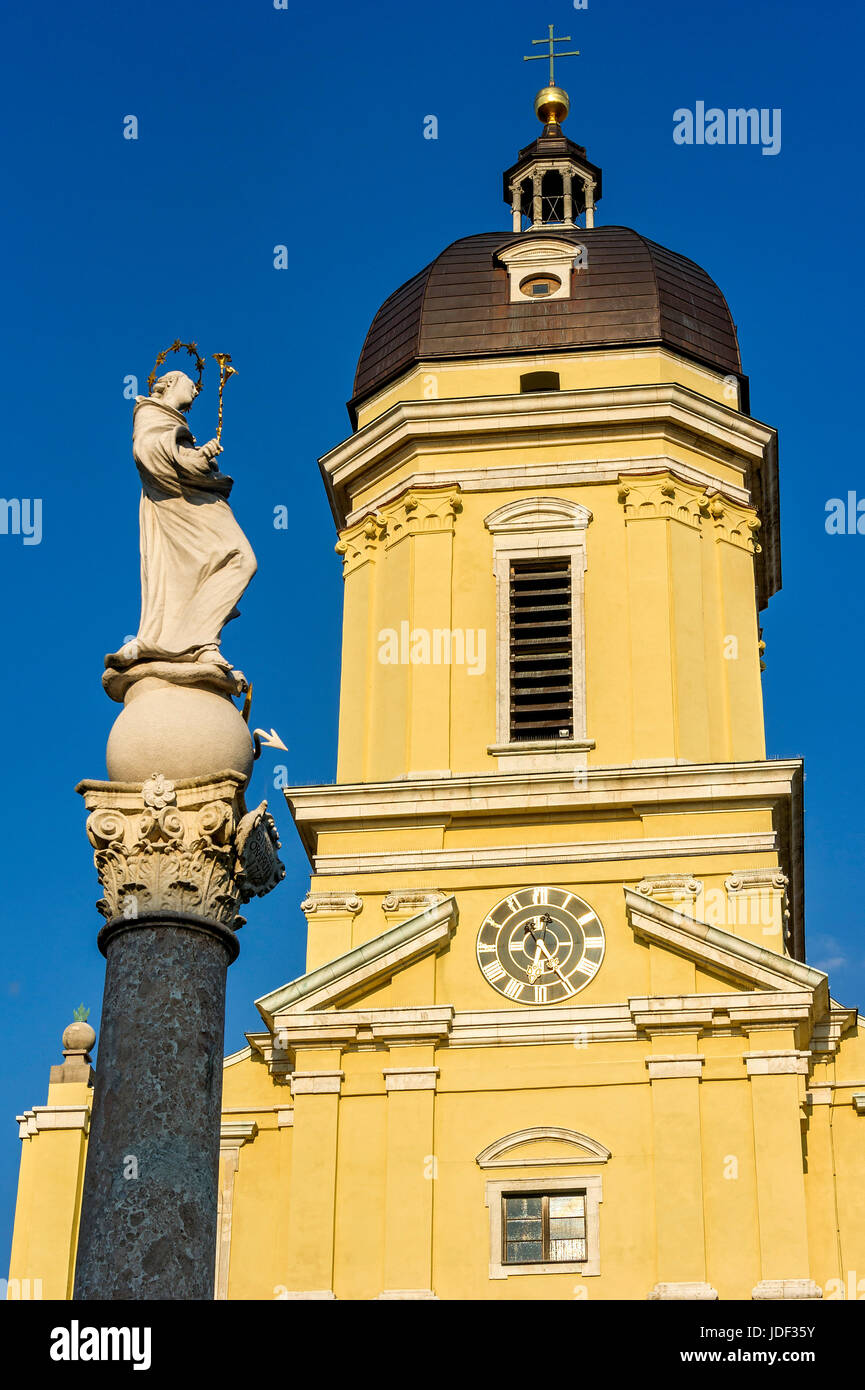 Marian column of the Marien fountain, court church St. Maria, Karls square, Neuburg on the Danube, Upper Bavaria, Bavaria Stock Photo