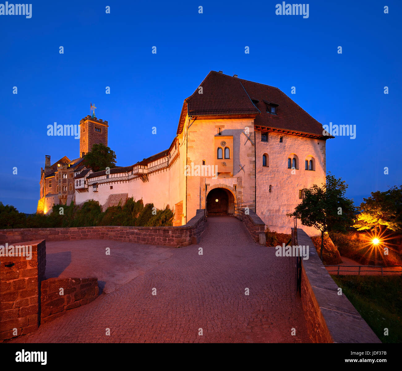 Wartburg at dusk, after restoration 2014, Eisenach, Thuringia, Germany Stock Photo