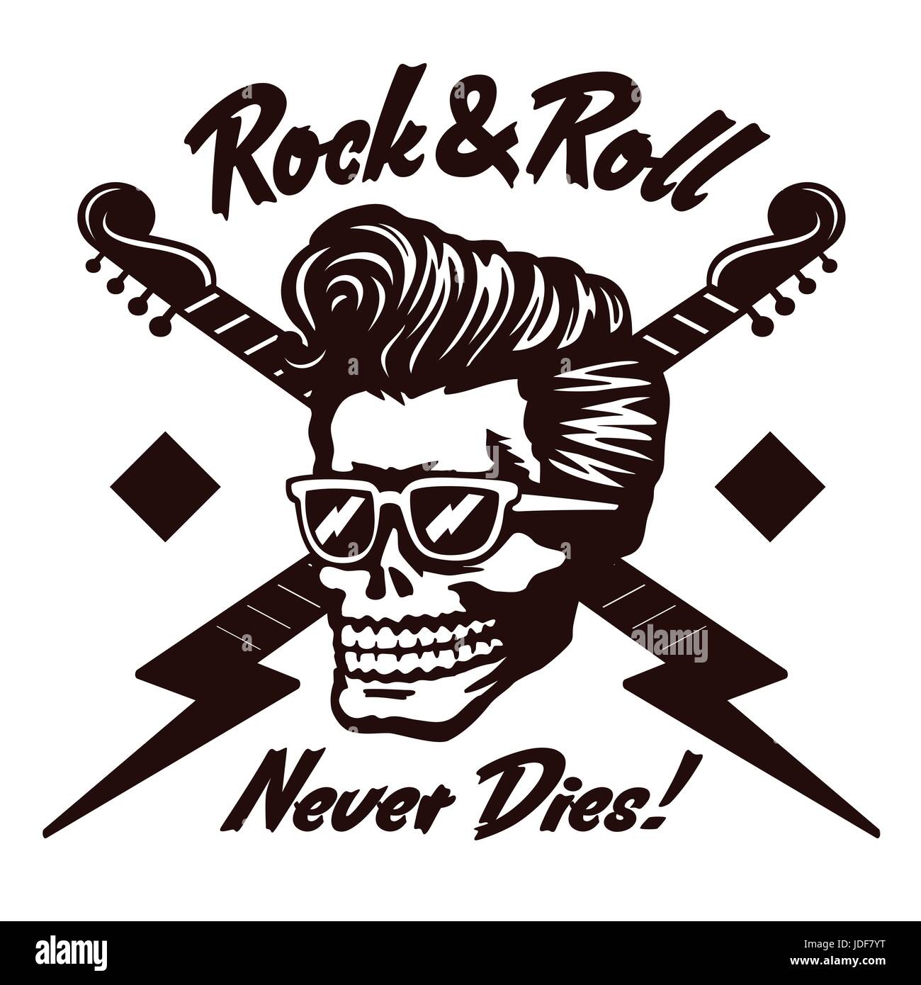 Vector Flat Pixel Rock N Roll Icon with Fire' Poster - rock n roll