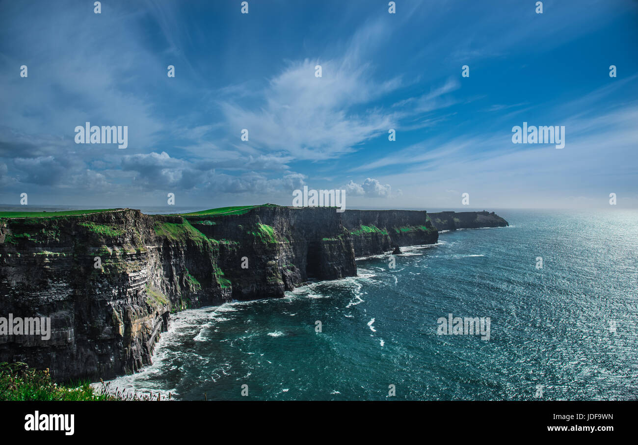 Cliffs of Moher, outside of Dingle, Doolin, and Galway. Located at the edge of the Burren region in County Clare, Ireland on the wild atlantic way Stock Photo