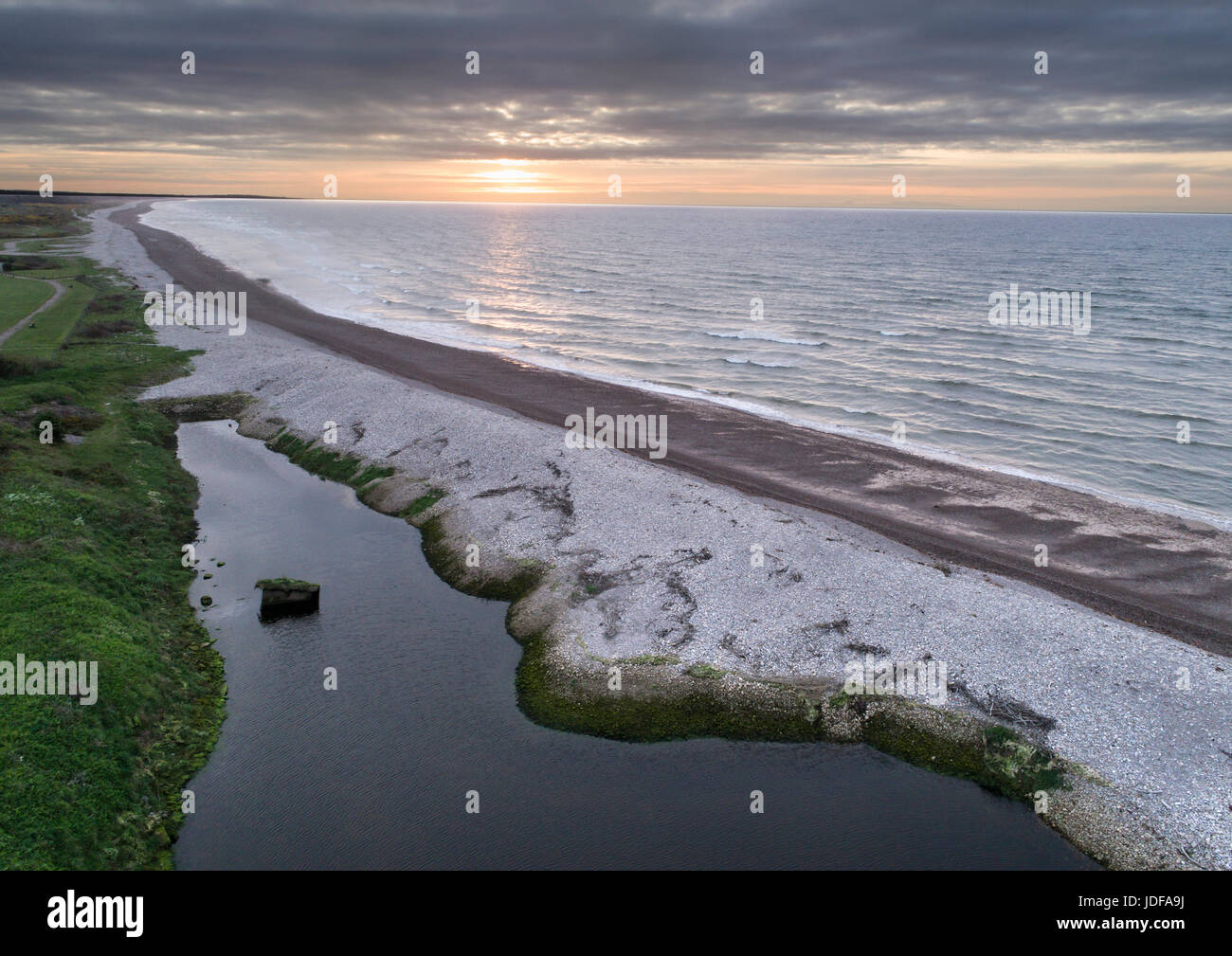 Sunset at Kingston on Spey, looking towards Lossiemouth, aerial images Stock Photo Alamy