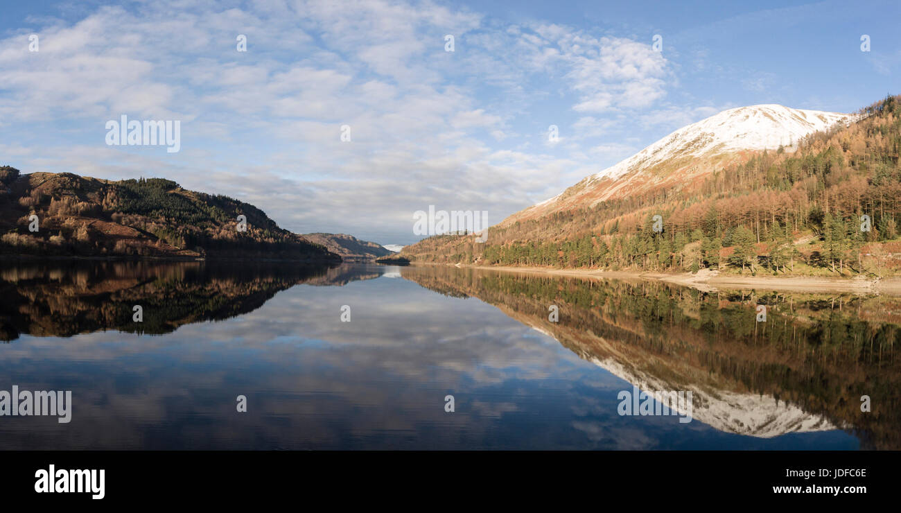 Thirlmere reflections, aerial panorama. Stock Photo