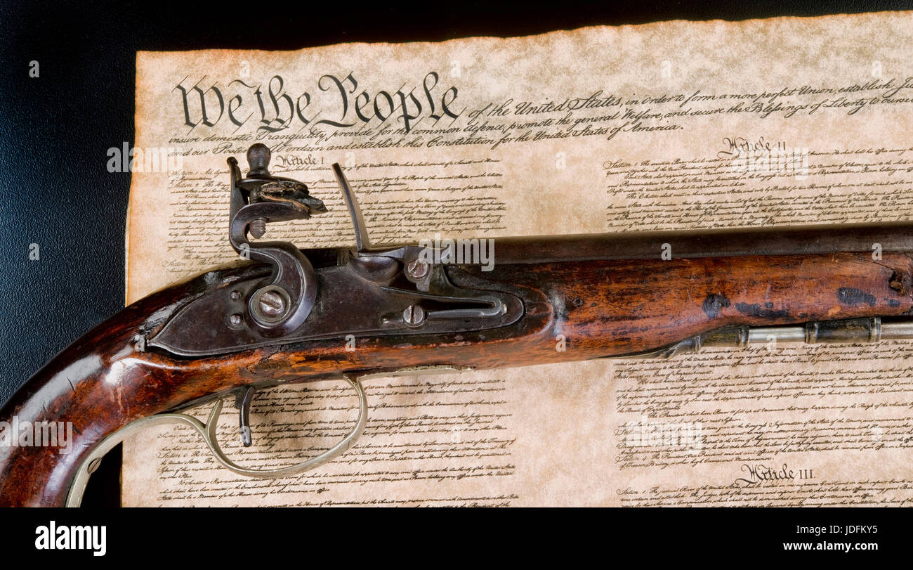 We the people with real flintlock pistol. Stock Photo