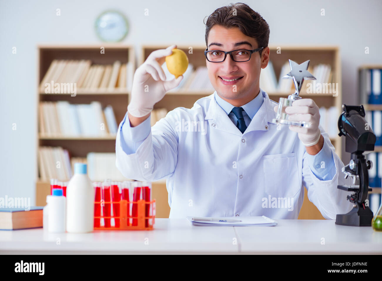 Doctor scientist receiving prize for his research discovery Stock Photo