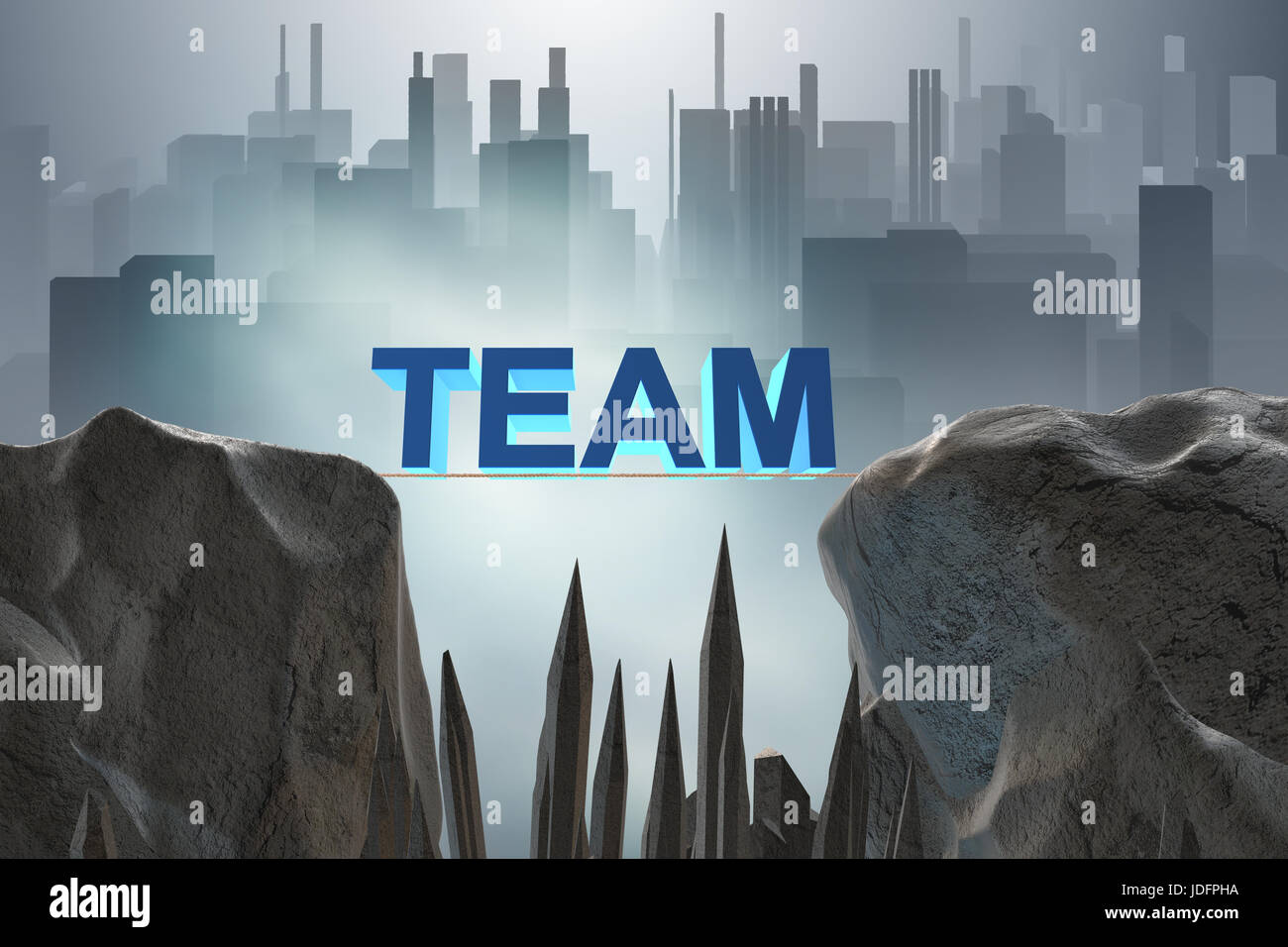 Teamwork concept with team bridge 3d rendering Stock Photo - Alamy