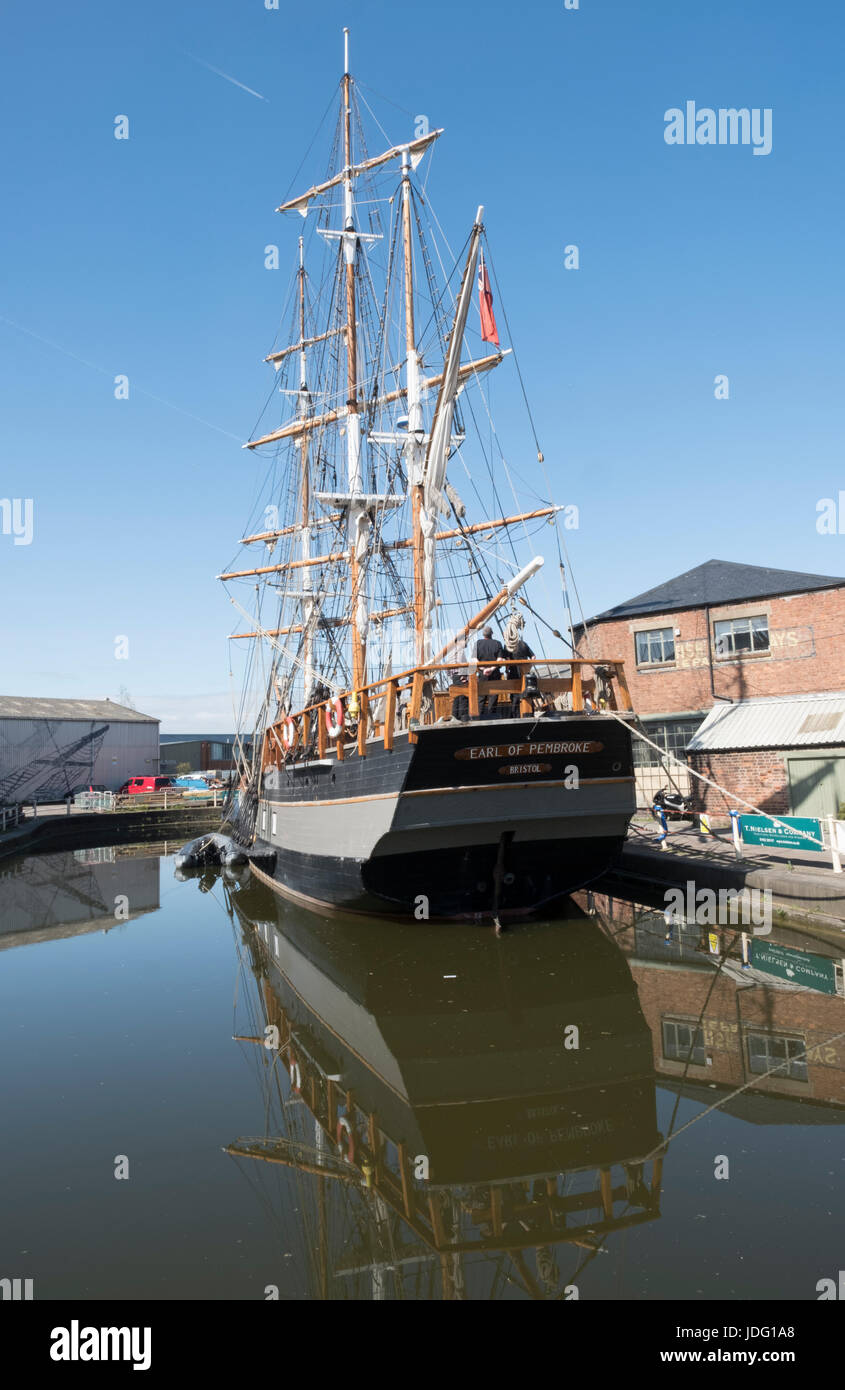 Threemasted barque Earl of Pembroke in Gloucester docks for repairs