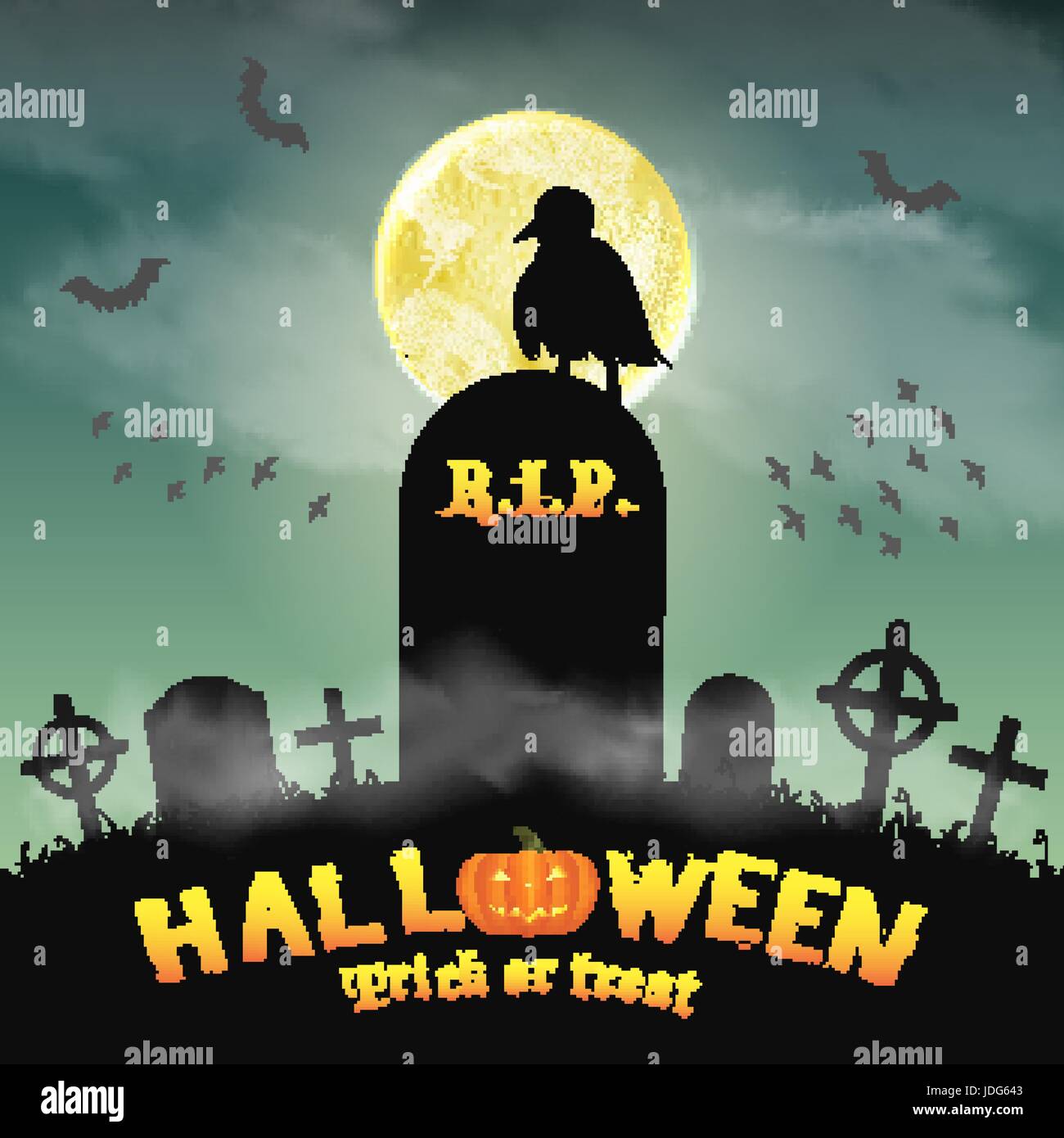 rest in peace tombstone in night graveyard Stock Vector