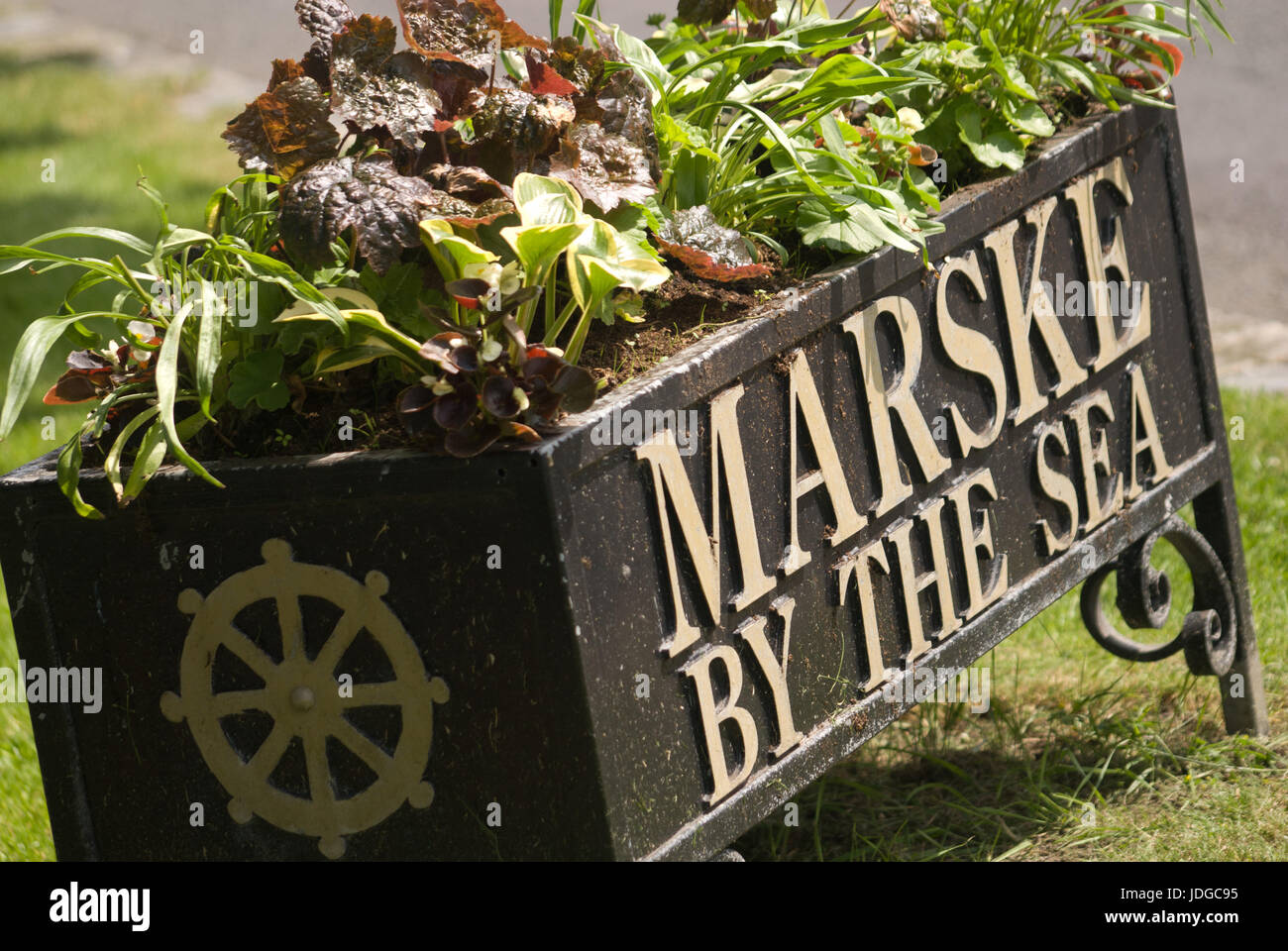 Planted sign for MarskebytheSea, North Yorkshire Stock Photo Alamy