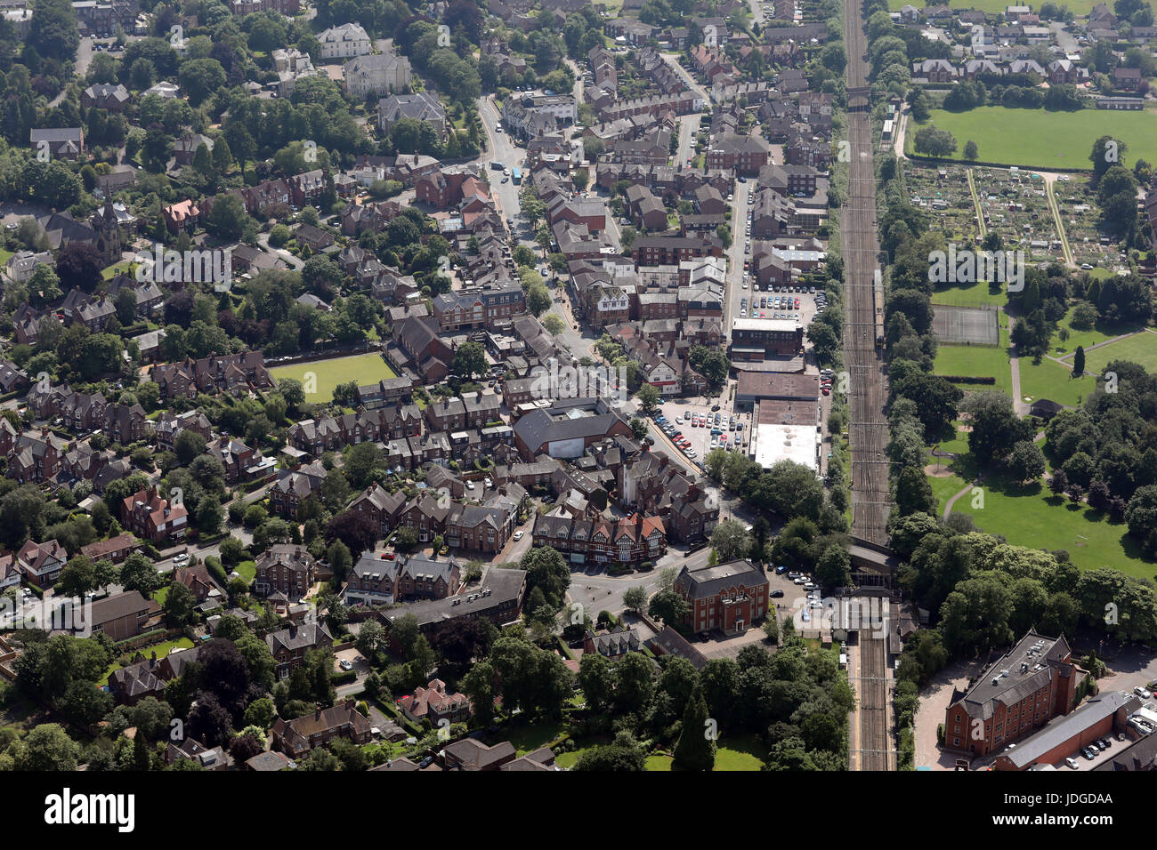 aerial view of the Cheshire town of Alderley Edge, UK Stock Photo