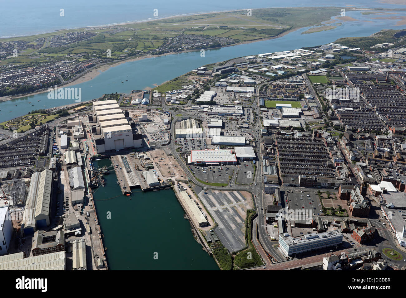 aerial view of Barrow in Furness, Cumbria, UK Stock Photo