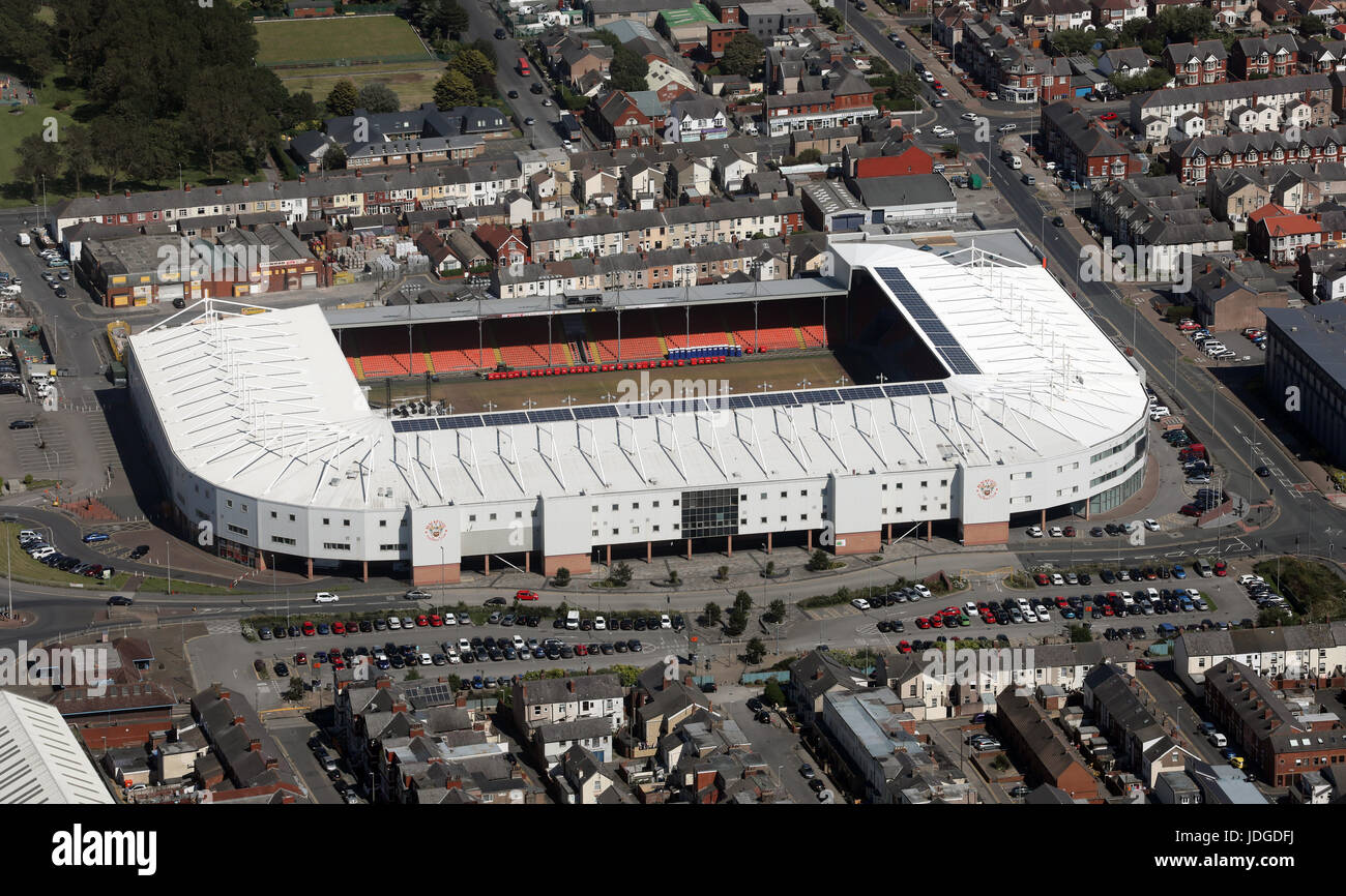 aerial view of Blackpool FC Bloomfield Road football ground, UK Stock Photo