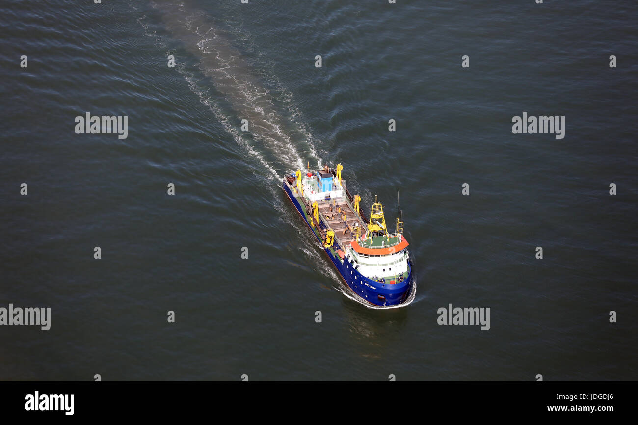 aerial view of the merchant vessel UKD Orca hopper dredger ship boat Stock Photo
