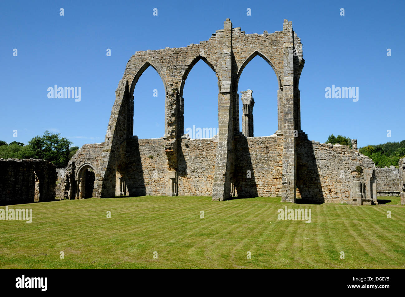 The ruins of Bayham Abbey on the Kent and ast Sussex border in the South of England. The Abbey was one of many that was dissolved by King Henry V111. Stock Photo