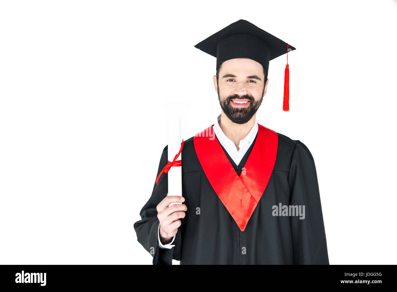 Young man with graduation cap and gown and diploma Stock Photo - Alamy