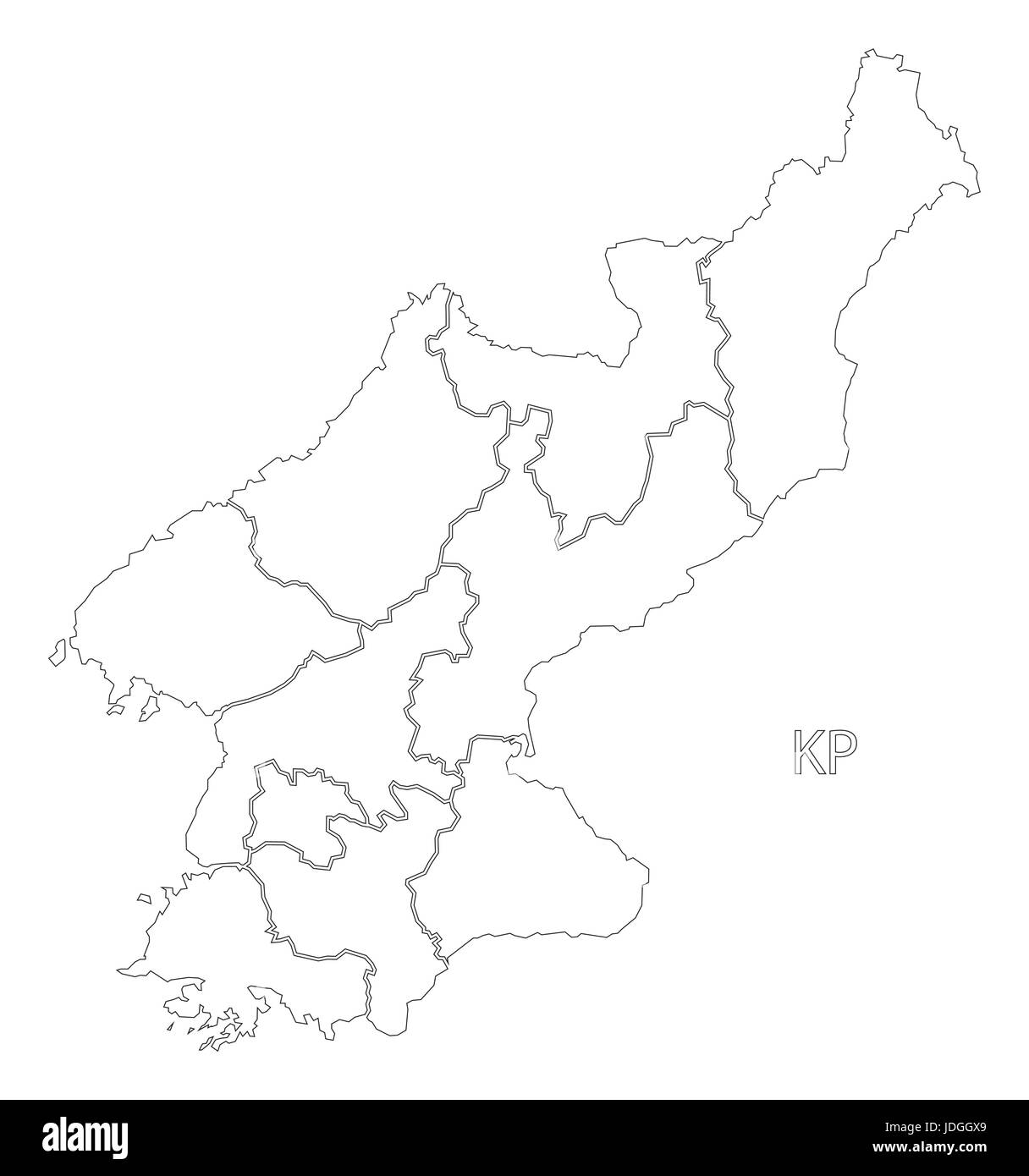 North Korea provinces outline silhouette map illustration with black shape Stock Vector Image ...