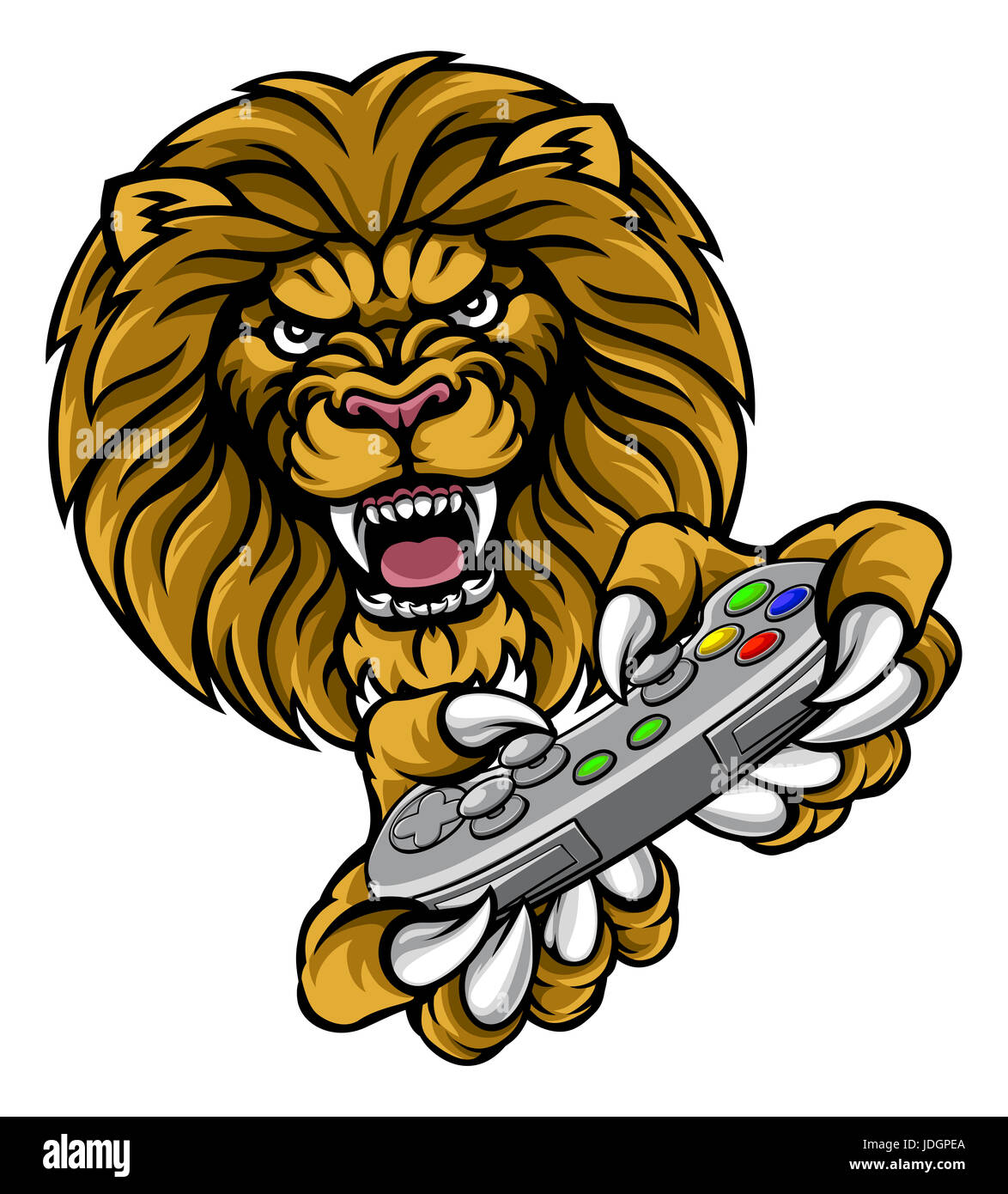 A lion video game player sports gamer animal mascot holding a controller  Stock Photo - Alamy