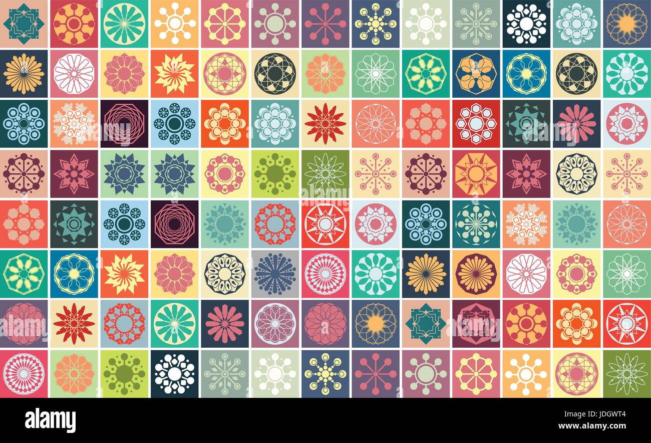 Set with seamless ornamental tile background. Vector illustrating Stock Vector
