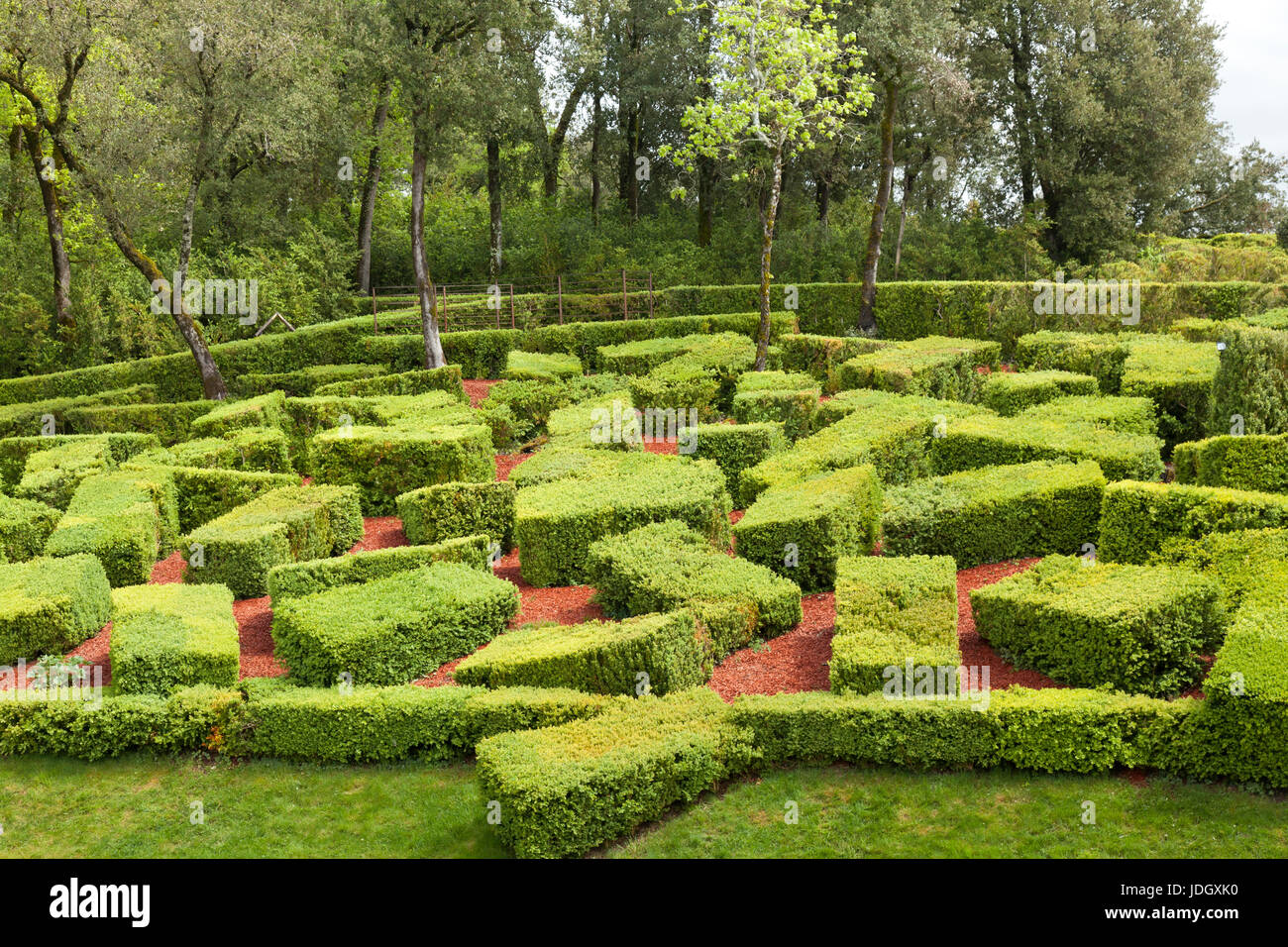 France, Dordogne (24), Périgord Noir, vallée de la Dordogne, Vézac, jardins du château de Marqueyssac, le chaos de buis, buis taillés en parallélépipè Stock Photo