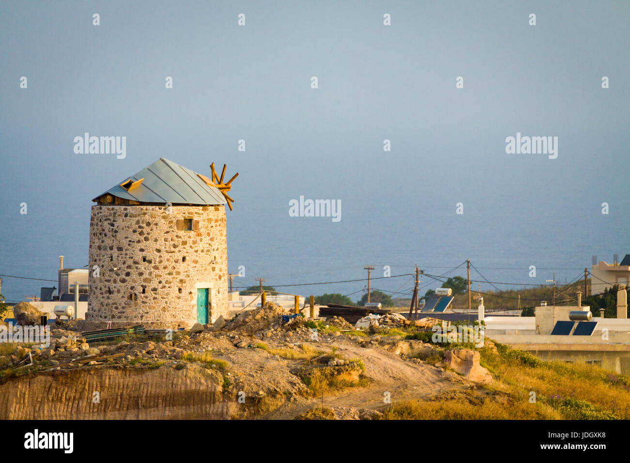 Old ancient windmill in Kefalos, Kos; Greece. Stock Photo