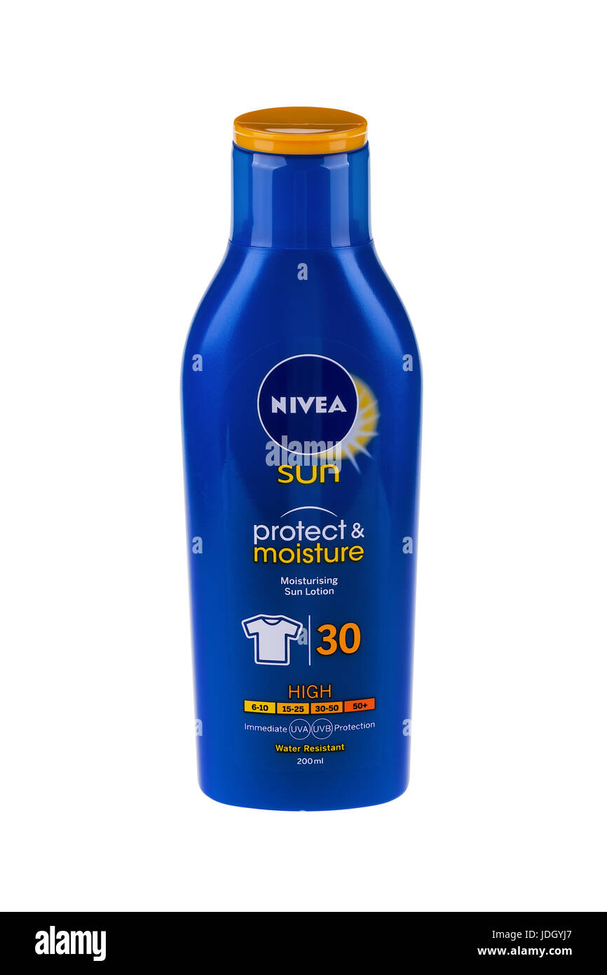 BURGAS, BULGARIA - MAY 22, 2017: Nivea sun lotion SPF 30 200 ml isolated on  white, with clipping path. Nivea brand owned by the German company Beiersd  Stock Photo - Alamy
