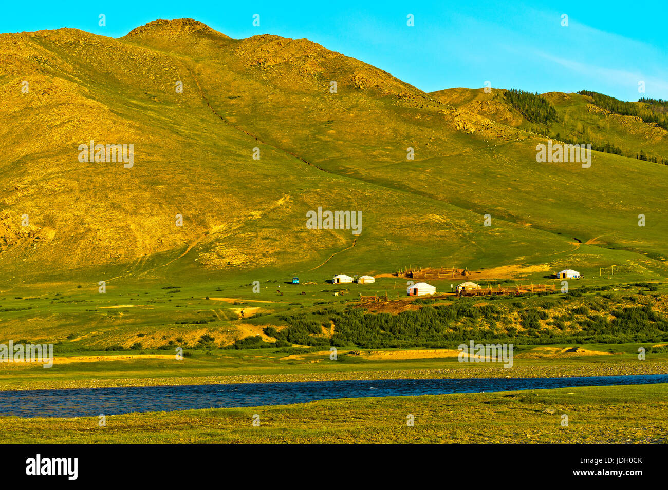 Yurts at the Orkhon river in the UNESCO World Heritage Site Orkhon ...