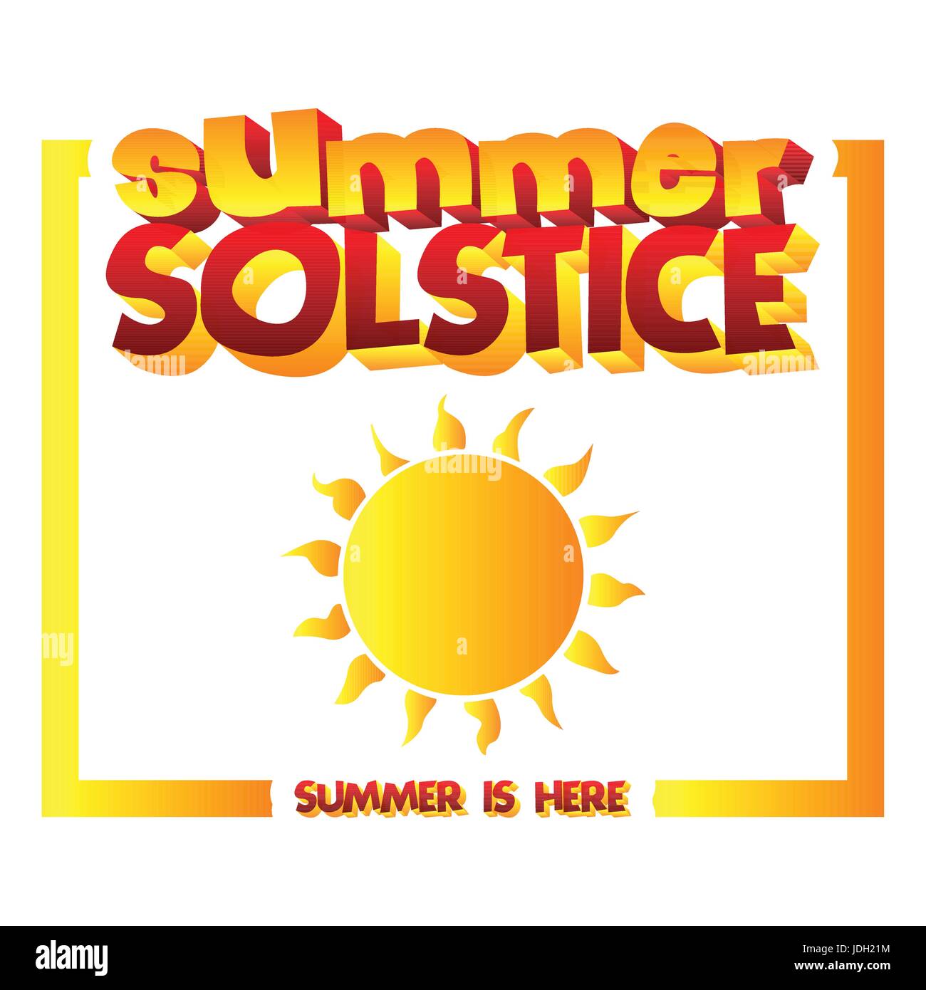 Summer Solstice card with a yellow sun. Vector illustrated banner