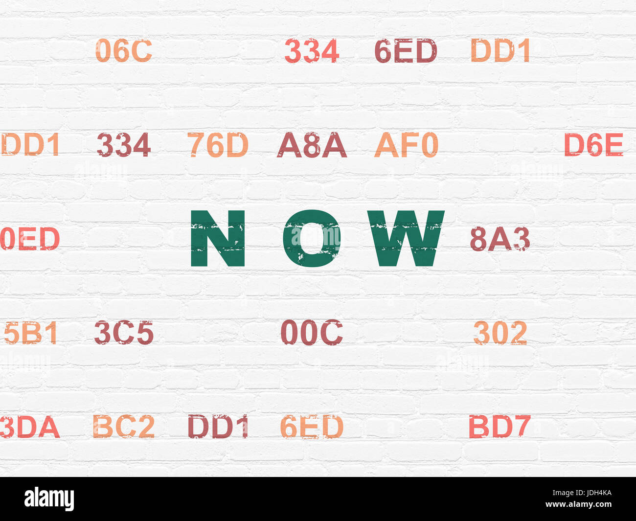 Timeline concept: Now on wall background Stock Photo - Alamy