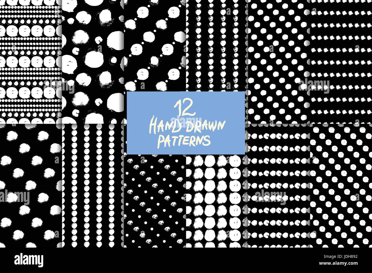 Vector seamless pattern set with circles brush strokes. Black and white ...