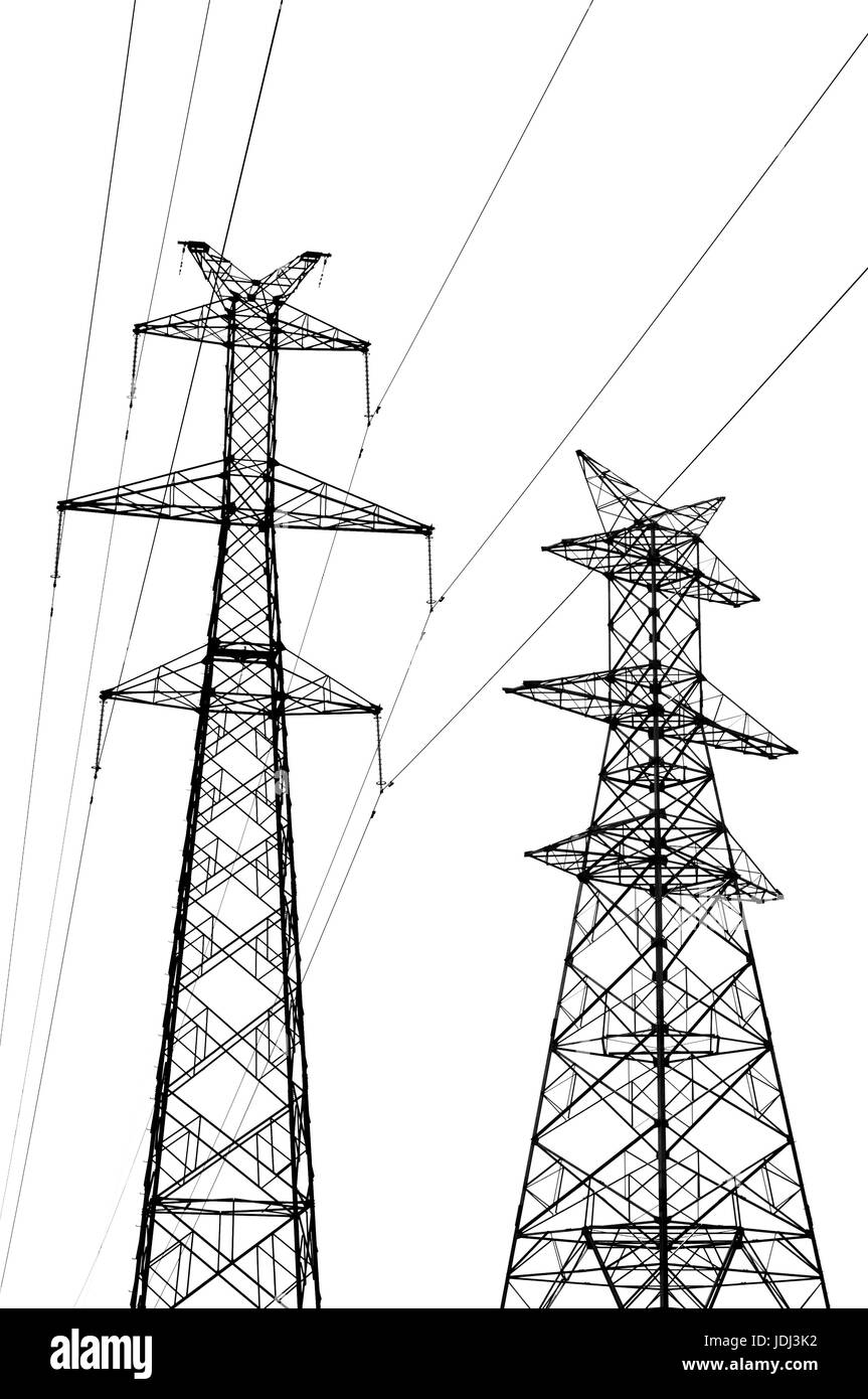 Electricity pylon isolated on white Stock Photo