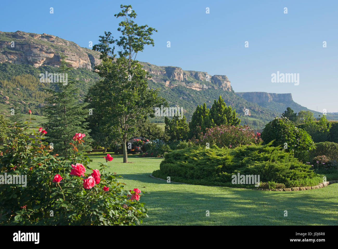Beautiful landscaped garden Botleng Guest House Maseru Lesotho Southern Africa Stock Photo