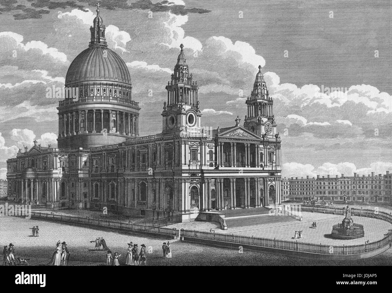 Engraving of the exterior of St. Paul's Cathedral in the City of London, United Kingdom, 1770. From the New York Public Library. Stock Photo