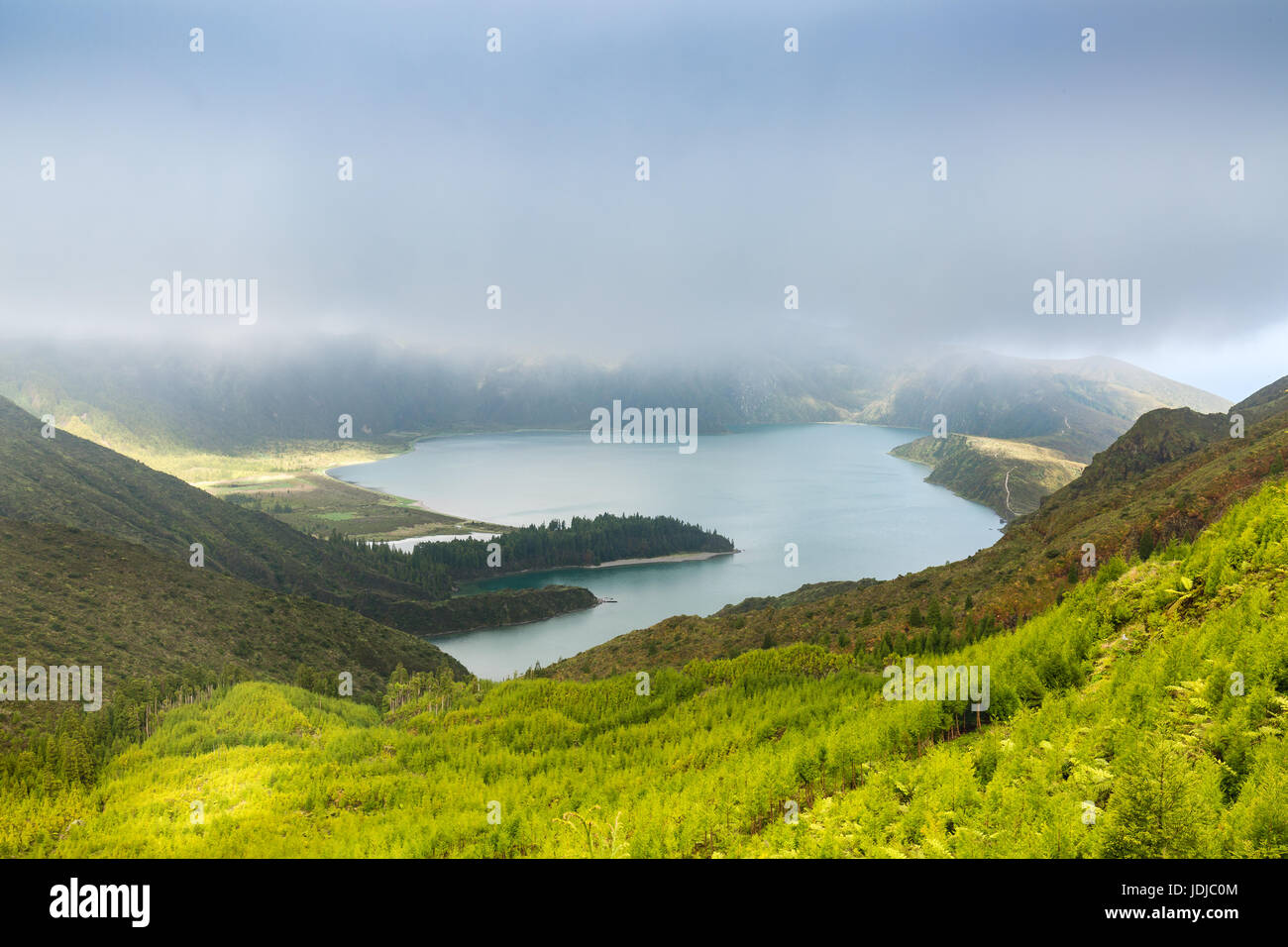 Lake of Fire (Lagoa do Fogo) in the crater of the volcano Pico do Fogo ...
