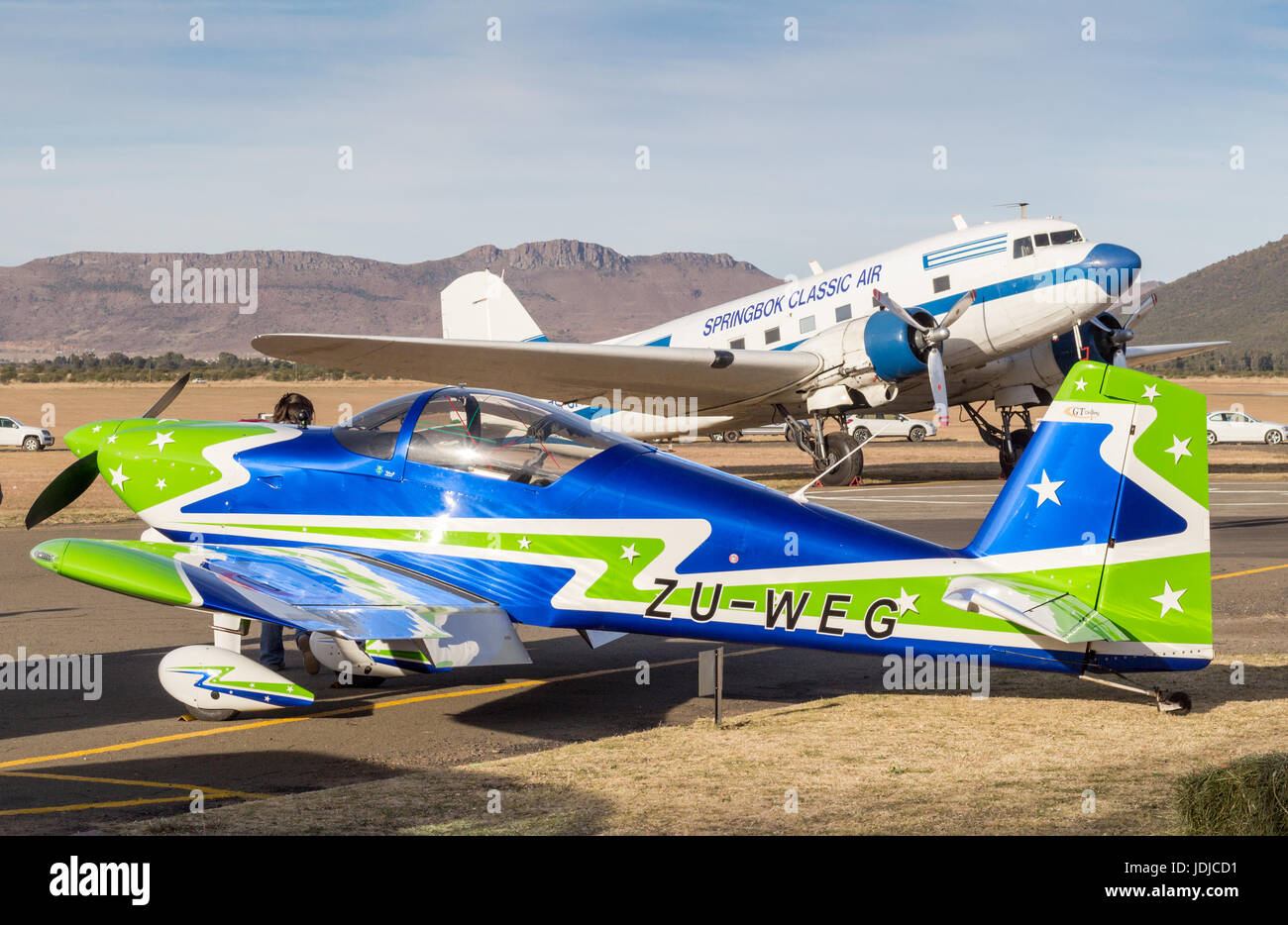 QUEENSTOWN, SOUTH AFRICA - 17 June 2017: Van's Aircraft RV7 and Douglas DC-3 Dakota parked at air show exhibition Stock Photo