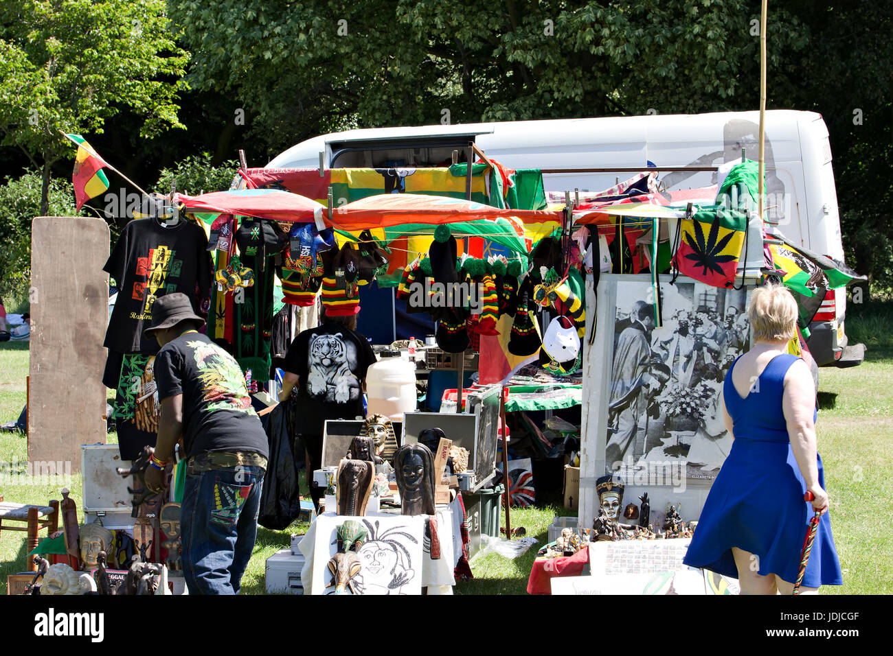 A stall selling African clothing at the Africa Oye music festival in Sefton Park Liverpool UK Stock Photo