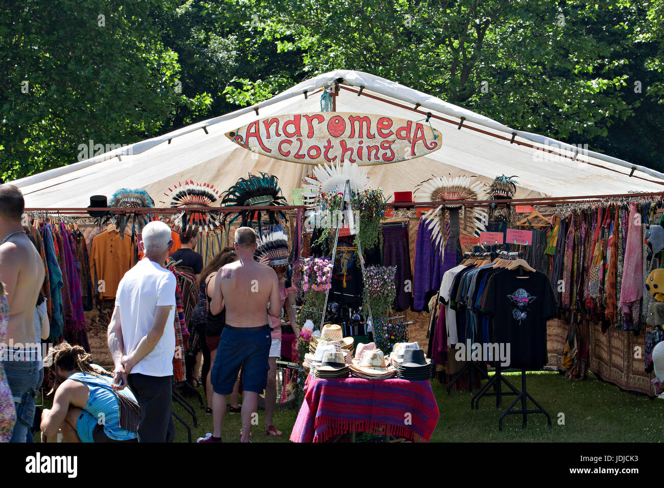 A stall selling African clothing at the Africa Oye music festival in Sefton Park Liverpool UK Stock Photo