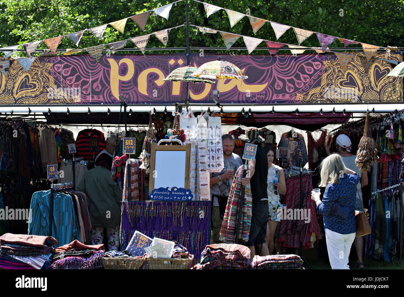 A stall selling African clothing at the Africa Oye music festival in Sefton Park Liverpool UK Stock Photo