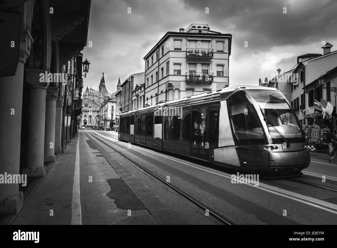 modern tram europe padua black and white Stock Photo