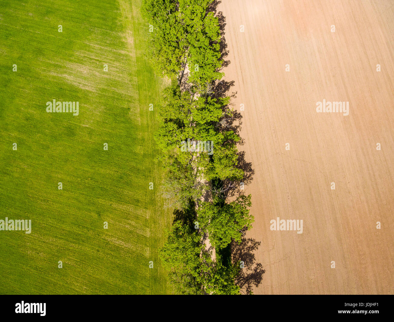 drone image. aerial view of rural area with freshly cultivated fields ...