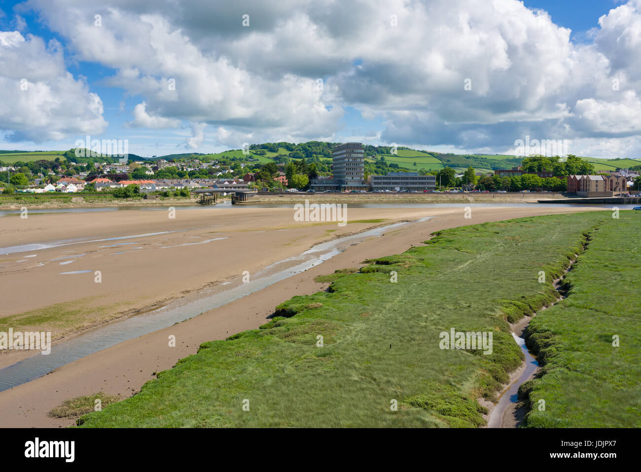 The Taw Estuary and the town of Barnstaple viewed from Taw Bridge