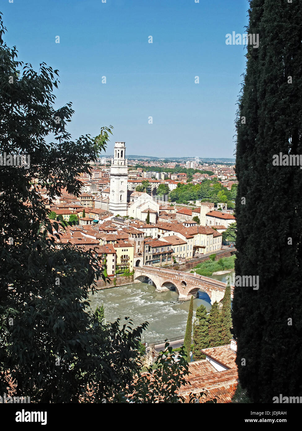 Verona, Italy. General view with Adige river and Pietra bridge Stock ...