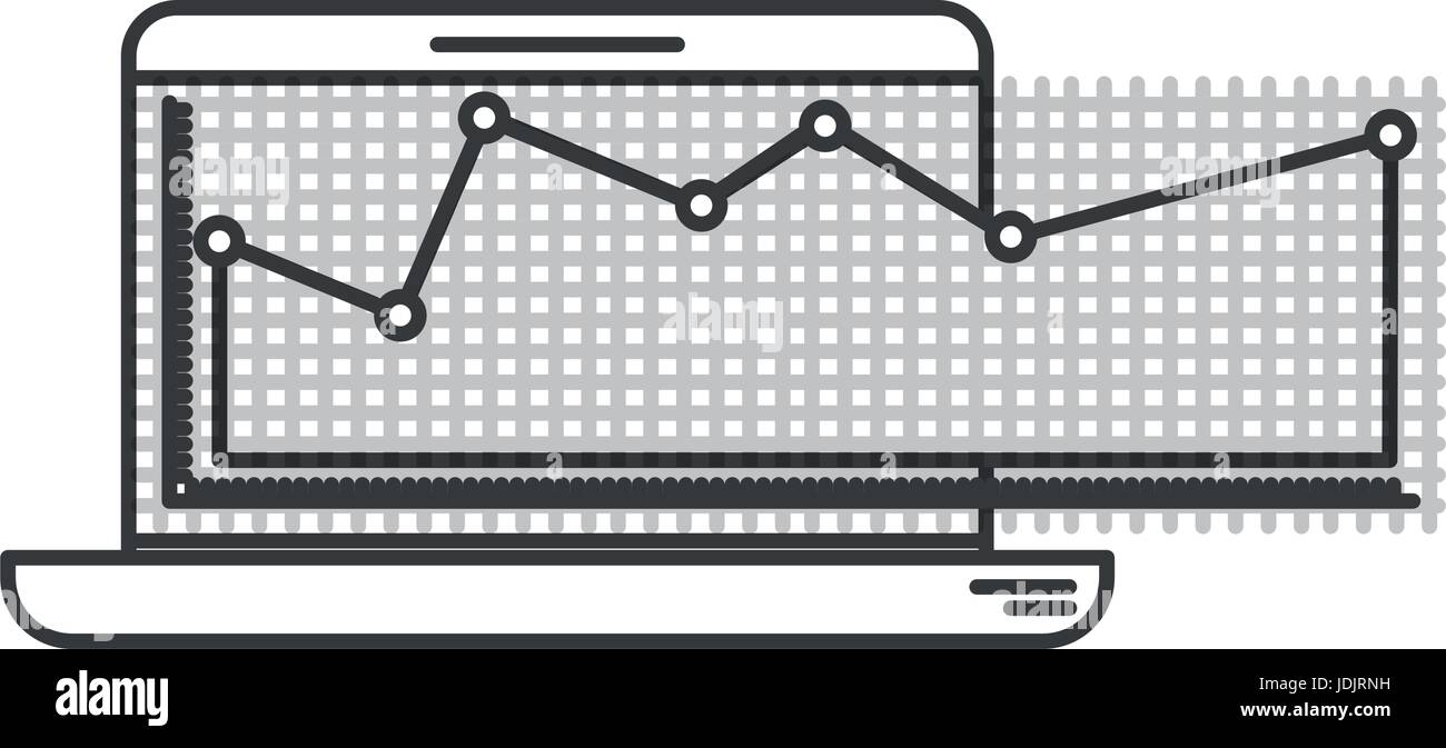 monochrome silhouette of laptop computer and financial risk graphic ...