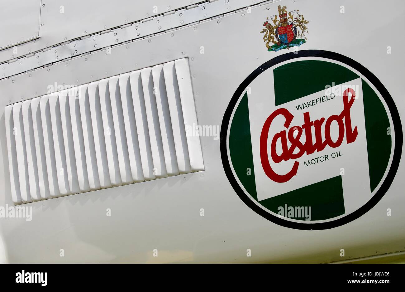 Castrol Motor Oil advertising on the engine cover of a1936 Percival Mew Gull aeroplane Stock Photo