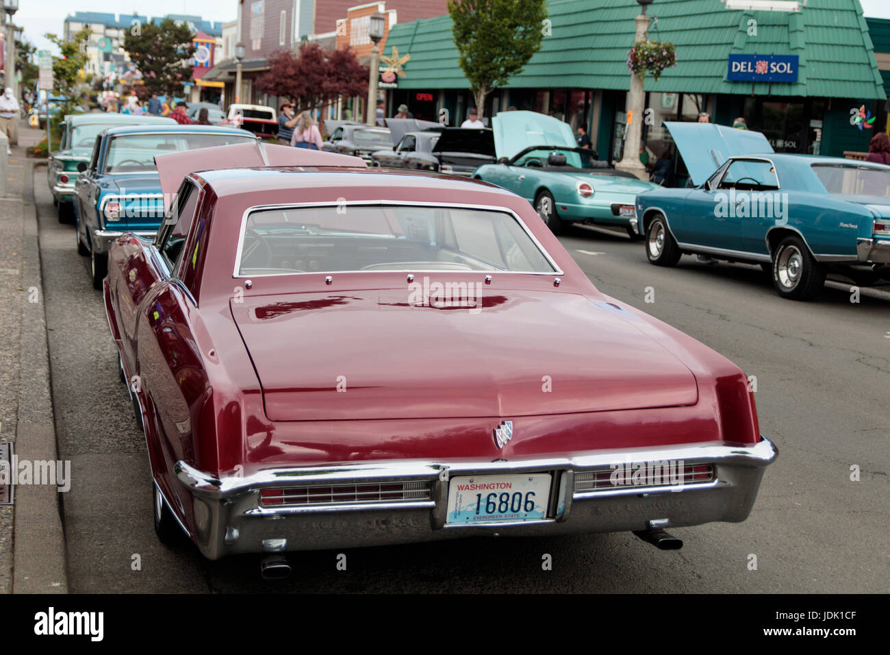 Mint condition classic cars at Muscle and Chrome Car Show in Seaside, OR on June, 16, 2017 Stock