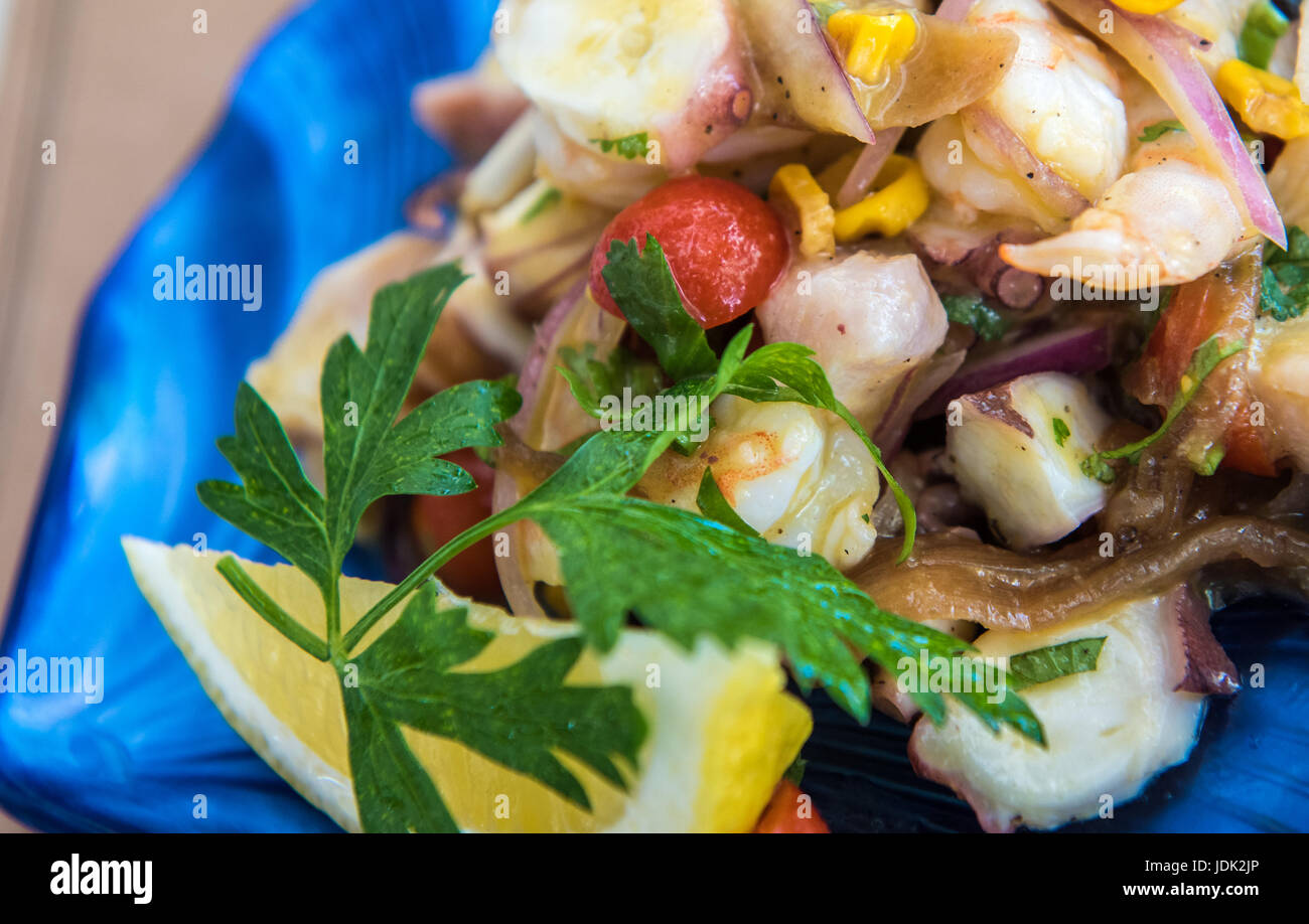 Delicious ceviche mixto mexican style, mixed seafood ceviche Stock