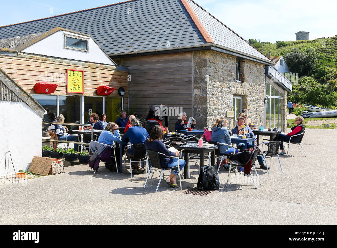 Dibble and Grub cafe on the promenade at St. Mary's, Isles of Scilly, Cornwall, England, UK Stock Photo