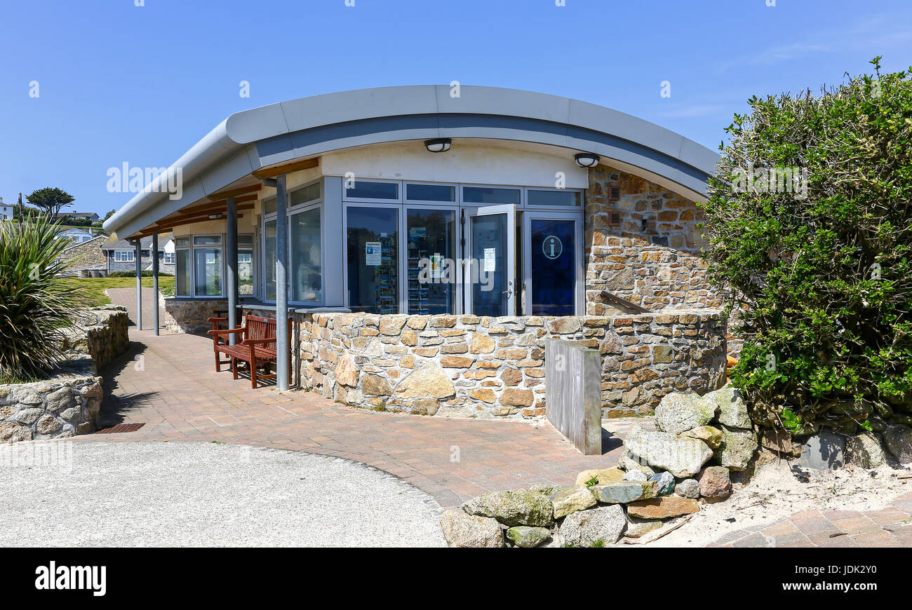 The Tourist Information office on Porthcressa beach and Bay Hugh Town