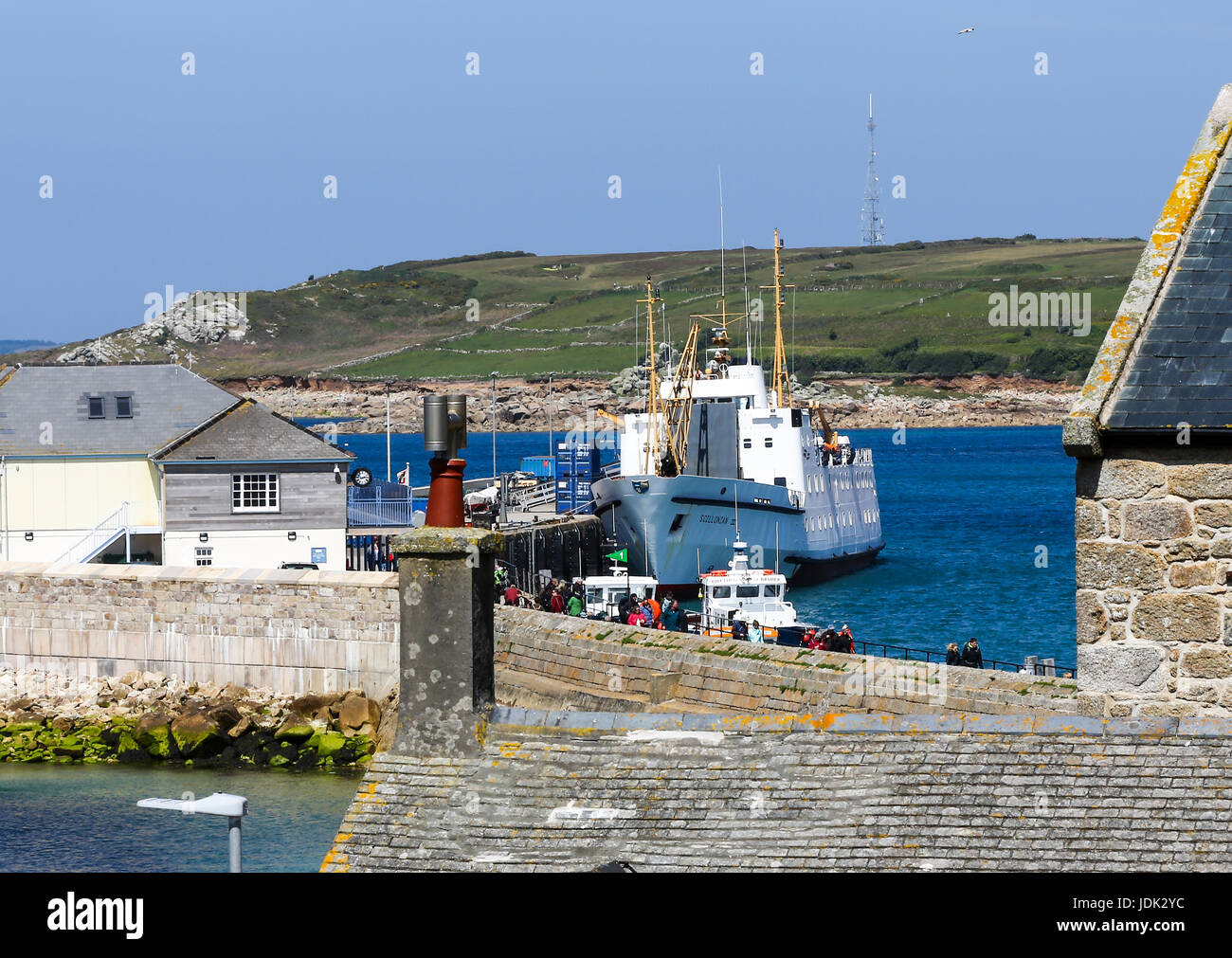 The Scillonian III boat in St. Mary's harbour St. Mary's, Isles of Scilly, Cornwall, England, UK Stock Photo