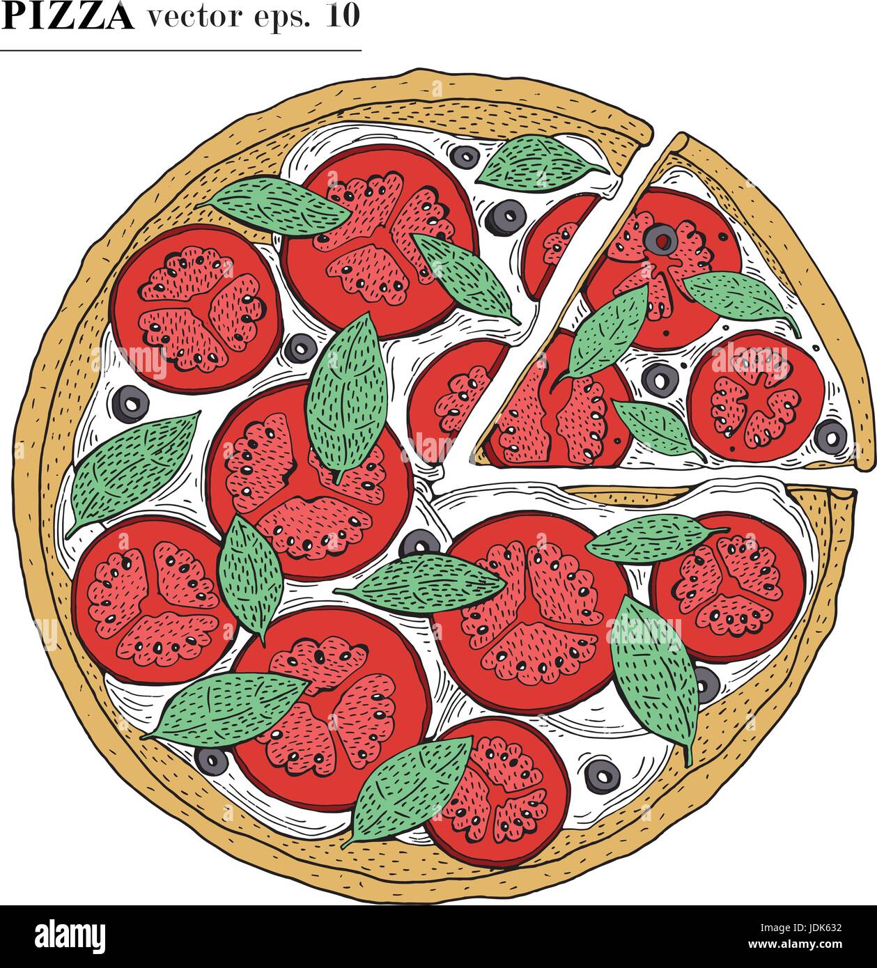 Italian Pizza margarita hand drawn vector illustration. Can be use for