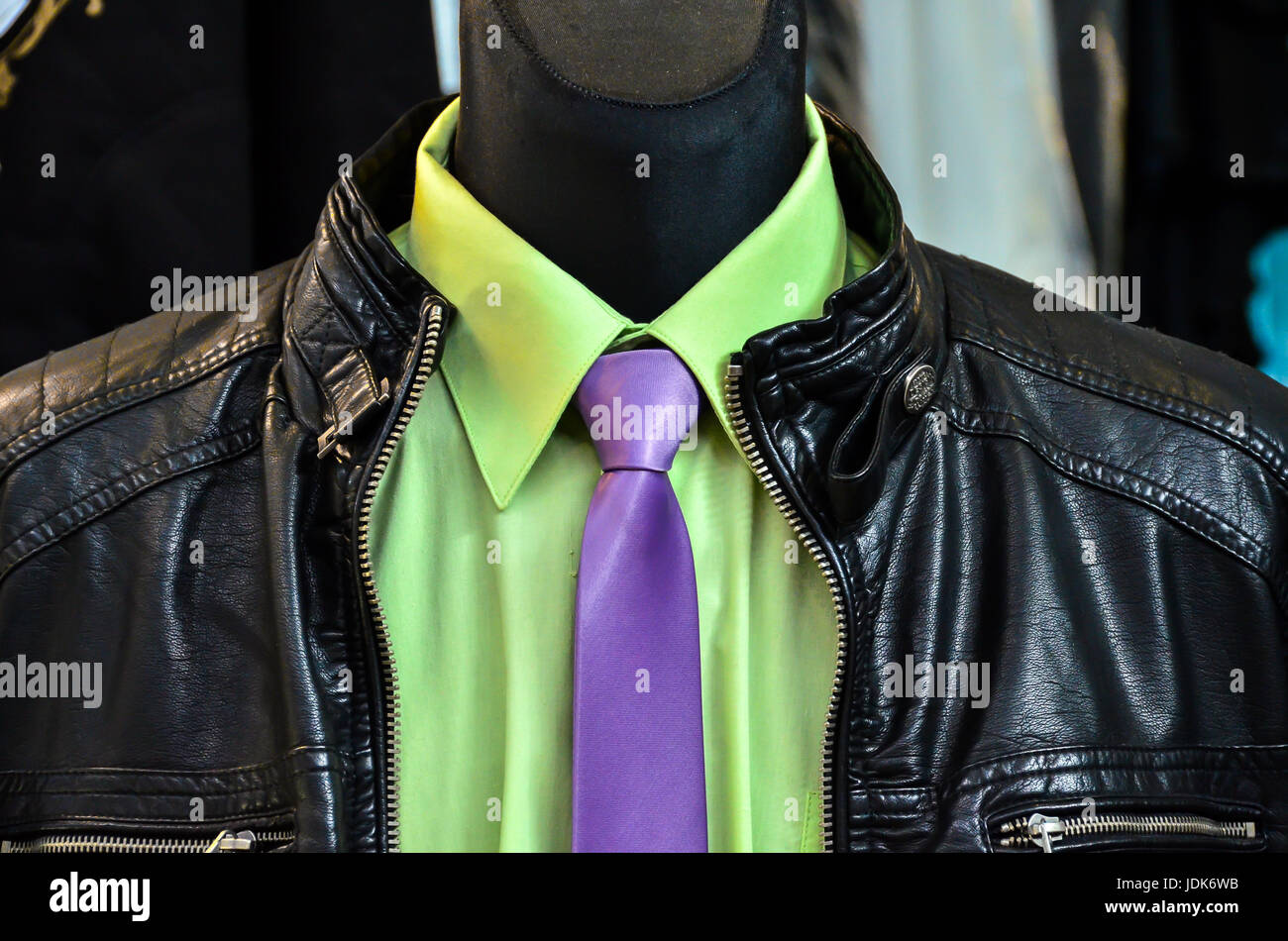 Leather jacket on Shop Mannequin with shirt and tie Stock Photo - Alamy Leather jacket on Shop Mannequin with shirt and tie Stock Photo - Alamy